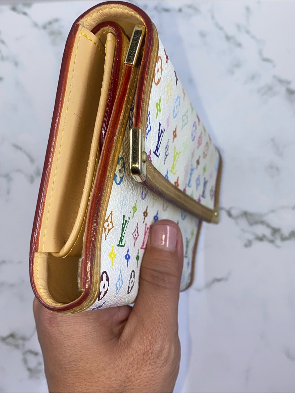 Louis Vuitton White Multicolor Monogram Canvas Fold Wallet - Picture 6 of 9